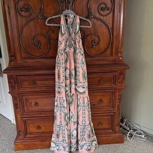 Elegant Pink and Green Patterned Dress